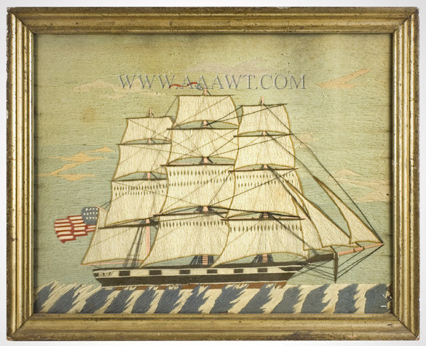 Antique Woolwork Picture, Wooly, Sailor Work, entire view